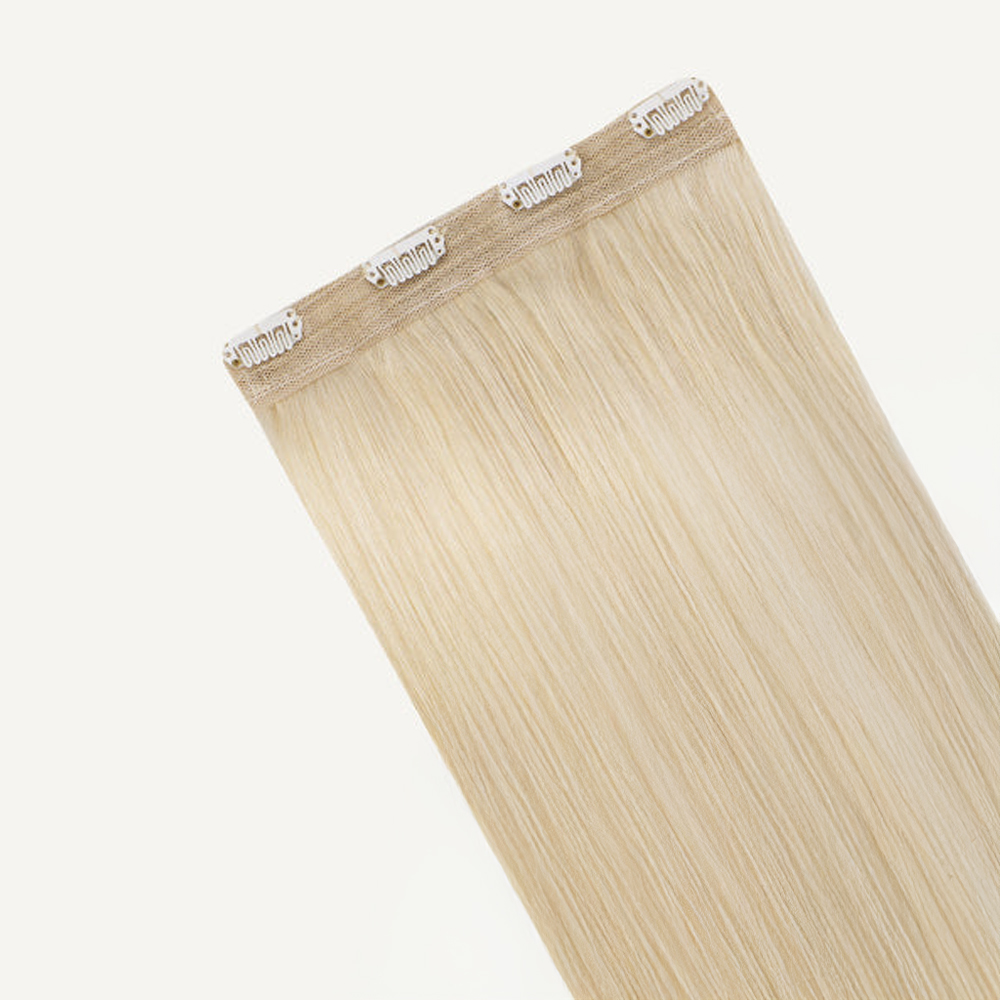 Products Premium 100% virgin remy cuticle human hair classic lace clip in extensions single wide weft with 4 clips in platinum blonde for B2B e-commerce wholesale.